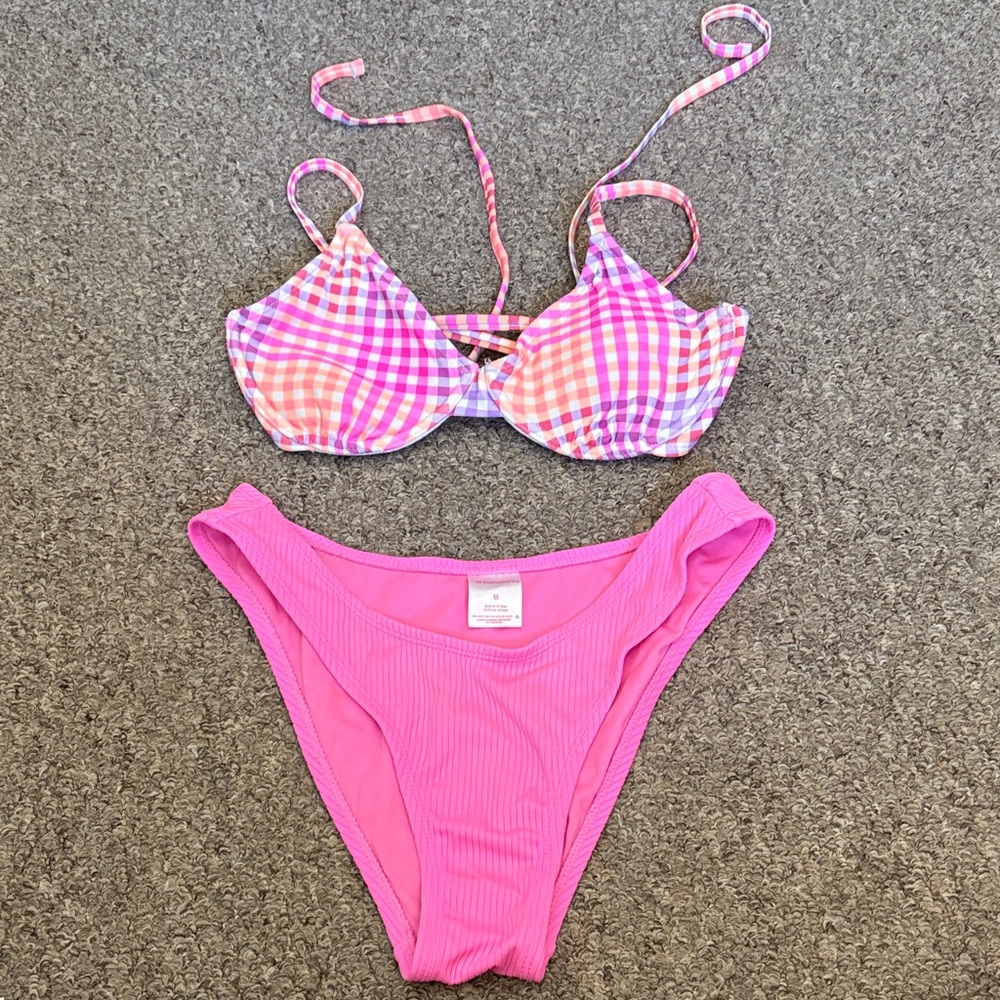 Pink Gingham Push-Up Bikini Set